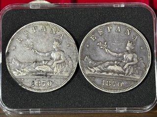 Lote 2 Monedas 5 Pesetas 1870, ultimo precio
