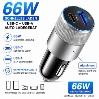 Cargador Coche 66W USB-C + USB-A