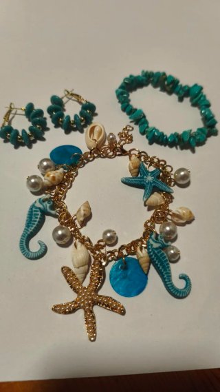 Conjunto Mar: Pulsera, Pendientes y Brazalete