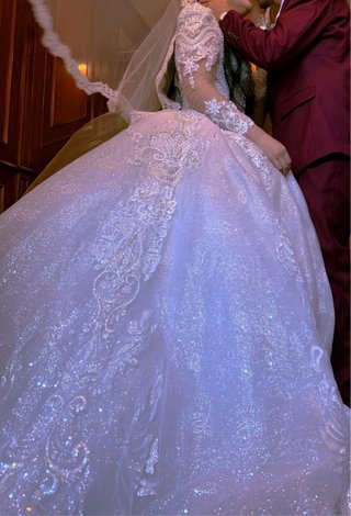 Vestido Novia Princesa Pedrería Plata