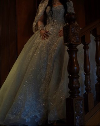 Vestido Novia Princesa Pedrería Plata