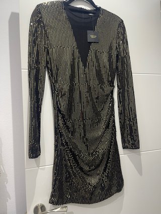 Vestido lentejuelas Zara negro y dorado