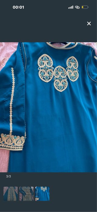 Takchita Caftán Turquesa Bordado Oro Talla M