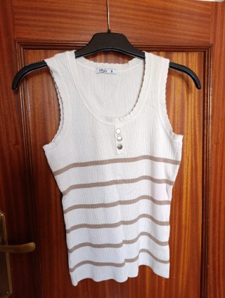 Camiseta de rayas blanca y marrón Talla S
