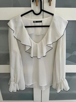 Blusa Zara Volantes Blanca Talla M
