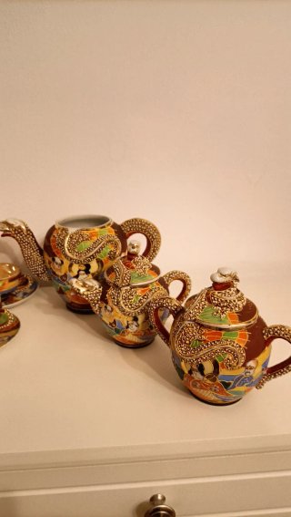 Juego de té antiguo dragón y geishas