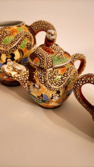 Juego de té antiguo dragón y geishas