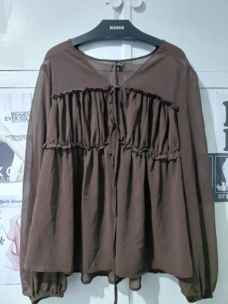 Blusa Mango lazos volantes marrón XXL