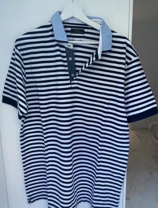 Polo Zara Rayas Azul y Blanco Talla L