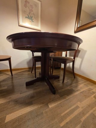 Mesa redonda madera 110cm. Extensible 45 cm