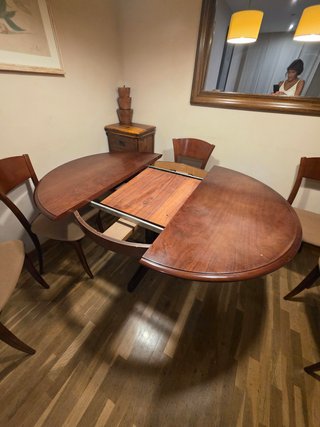 Mesa redonda madera 110cm. Extensible 45 cm