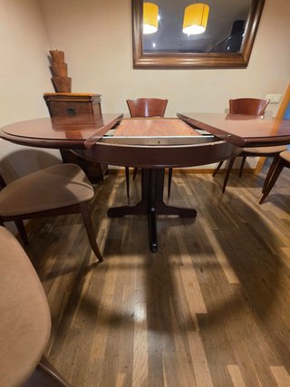 Mesa redonda madera 110cm. Extensible 45 cm