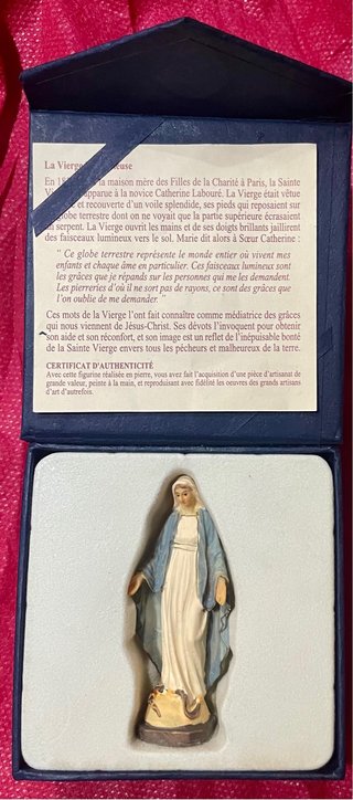 Arte Religioso, virgen la milagrosa caja/certifica
