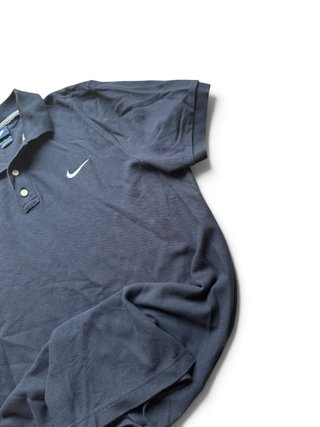 Nike Polo XL Negro Vintage Retro Swoosh Bordado Y2
