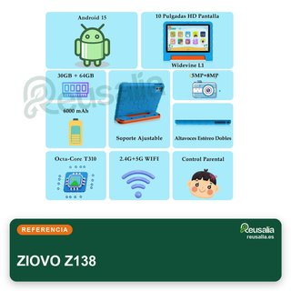 ZIOVO Z138 64GB Azul Tablet niños 10" Android 15