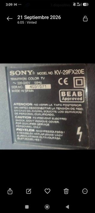 Televisor Sony Trinitron KV-29
