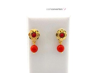 pendientes oro 18k con piedra con coral