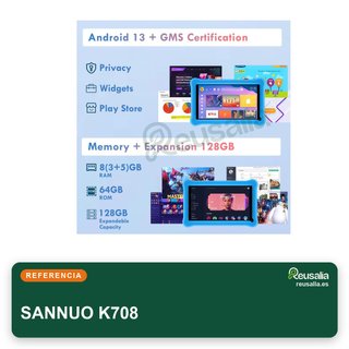 SANNUO K708 128GB Azul Tablet para niños 7"
