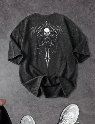 Camiseta Negra Estilo Metal Talla L