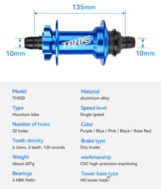 Buje Trasero TANKE Single Speed 32H Azul NUEVO