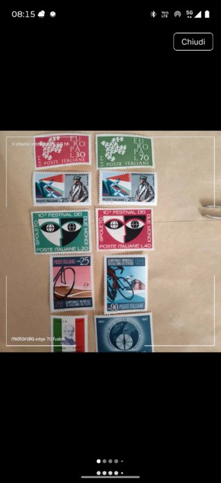 Set di 10 francobolli italiani del 1967