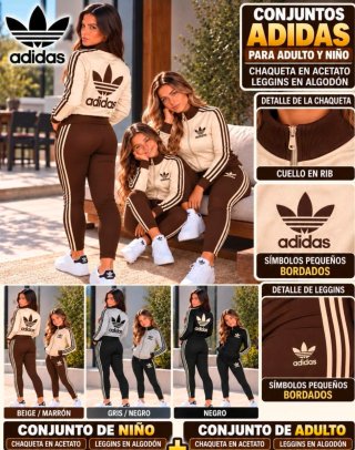 Conjuntos estilo Adidas Adulto y Niño Beige