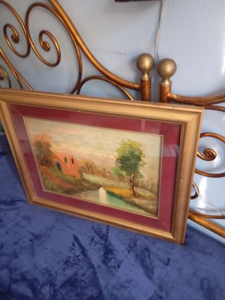 Dipinto antico olio fatto a mano cornice legno