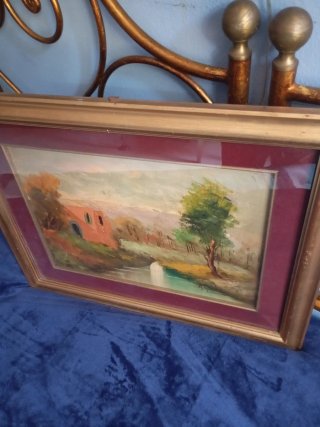 Dipinto antico olio fatto a mano cornice legno