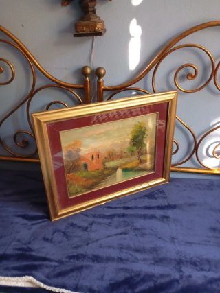 Dipinto antico olio fatto a mano cornice legno