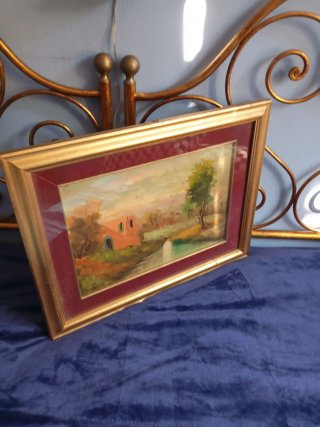 Dipinto antico olio fatto a mano cornice legno