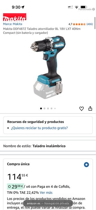 Taladro Atornillador Makita DDF487Z 18V LXT