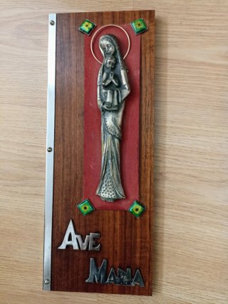 Ave Maria Placa Religiosa antigua Metal madera