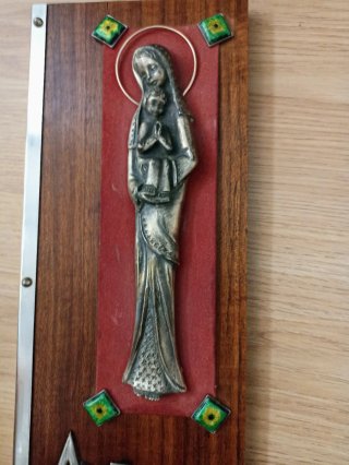 Ave Maria Placa Religiosa antigua Metal madera