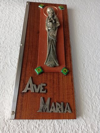 Ave Maria Placa Religiosa antigua Metal madera