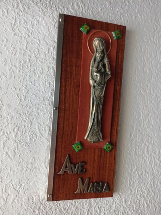 Ave Maria Placa Religiosa antigua Metal madera