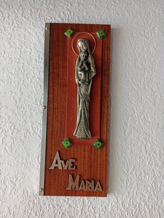 Ave Maria Placa Religiosa antigua Metal madera