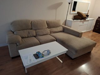 Sofá 4 plazas Chaise Longue tela beige