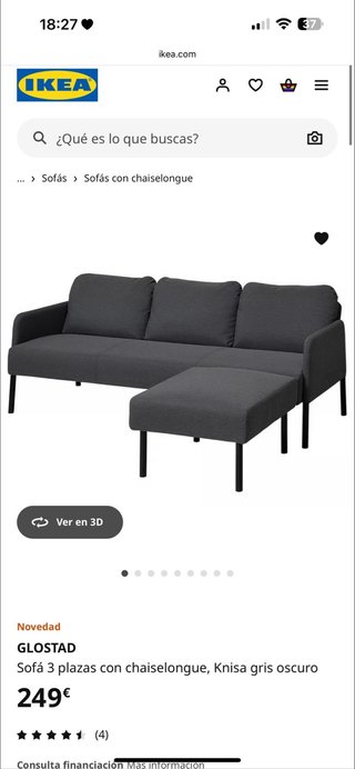 Sofá 3 plazas con puff con su factura IKEA GLOSTAD