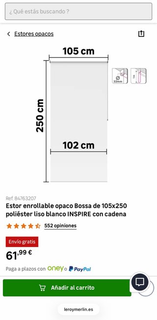 Estor Enrollable Opaco 105x250cm