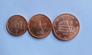 3 Monete Cent Euro Italia. Anno 2004, 2005, 2007 o 2008