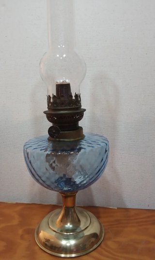 Antiguo Quinqué Lámpara de Aceite Azul