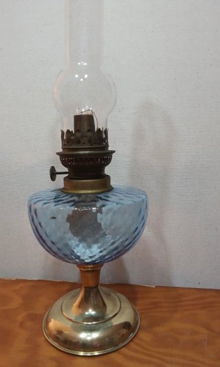 Antiguo Quinqué Lámpara de Aceite Azul