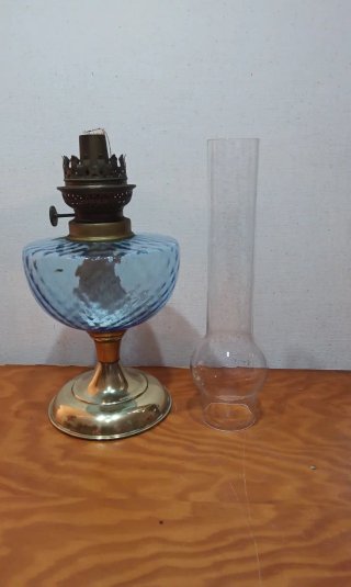 Antiguo Quinqué Lámpara de Aceite Azul