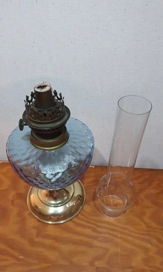 Antiguo Quinqué Lámpara de Aceite Azul