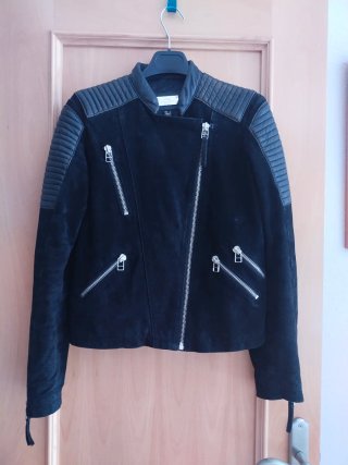 Cazadora Piel Negra Mango Talla S