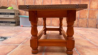 Mesa de centro vintage cuero y metal