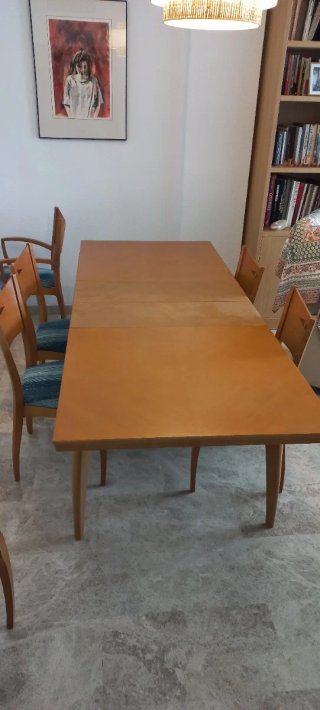 Mesa extensible con 6 sillas de madera