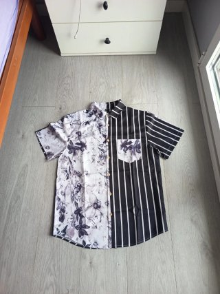 Camisa hombre manga corta S blanca y negra