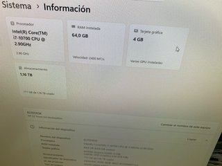 Ordenador HP i7 10700 64GB 1TB Nvidia 4GB
