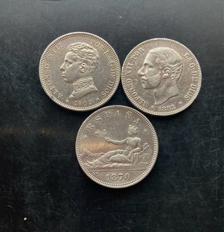 Lotto di 3 Monete d'Argento da 2 Peseta